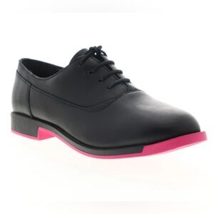 Women’s Camper Black Leather oxford style Shoes with Pink rubber Sole trim